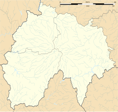 Mapa konturowa Cantal, blisko centrum po lewej na dole znajduje się punkt z opisem „Carlat”