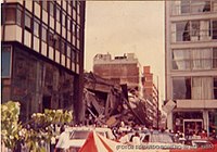 Ruins of the Conalep SPP building after the 1985 Mexico City earthquake