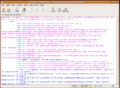 gedit 2.26.1 running on Ubuntu 9.04 and showing the webpage XHTML coding for the English Wikipedia page about gedit