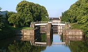 Die Hammerbrookschleuse verbindet die Kanäle mit dem Oberhafen und der Elbe