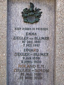 Roland Eduard Manuel Ziegler-Simon (1899–1962), Jurist, major, Stifter. Eduard Ziegler-Blumer (1859–1930), Grab Wolfgottesacker, Basel