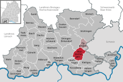 Elhelyezkedése Baden-Württemberg térképén