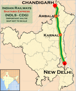 (New Delhi - Chandigarh) Shatabdi Express Route map