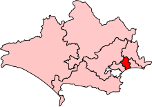 Map showing the location of the Bournemouth West constituency in Dorset under the boundaries created by the 2023 boundary review and first used at the 2024 general election.