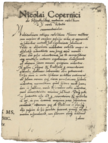 Commentariolus; Titelseite des Wiener Manuskriptes