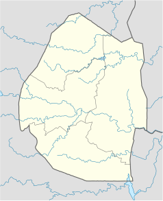 Mapa konturowa Eswatini, w centrum znajduje się punkt z opisem „Manzini”