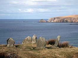 Stone circle at Glengad overlooking Broadhaven Bay