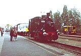 De aanvoer van de rijtuigen van VEHE uit Rennertshofen op 18 juni 1994, met gehuurde loc van de Museum Buurtspoorweg 4 (ex Delmenhorst-Harpstedter Eisenbahn 4).