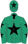 Emerald green, black star, emerald green sleeves, black stars, emerald green cap, black star