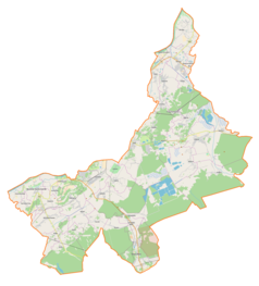 Mapa konturowa powiatu tarnobrzeskiego, na dole znajduje się punkt z opisem „Zakłady Metalowe „Dezamet” SA”