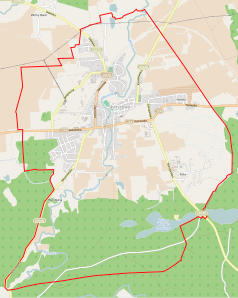 Mapa konturowa Skarszew, w centrum znajduje się punkt z opisem „Cmentarz żydowski w Skarszewach”