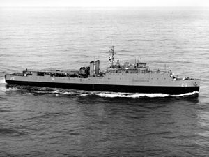 USS Tortuga (LSD-26) at sea in the 1960s