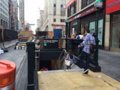 Relocated northeastern corner entrance, with construction of the elevator in the background