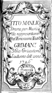 Niccolò Jommelli – Tito Manlio – Titelseite des Librettos – Venedig 1746