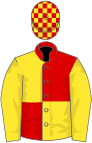 Red and yellow (quartered), yellow sleeves, check cap