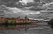 Februar und März 2015: Ansicht von Regensburg mit Donau, Dom und Steinerner Brücke