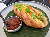 Khao jee pâté in Laos, with spice paste called Jeow bong