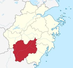 Location of Lishui City jurisdiction in the province
