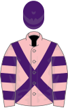 Pink, purple cross belts, hooped sleeves, purple cap