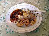 Siomay mixed with batagor as served in a foodstall near Bandung train station