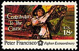 Postage stamp depicting Francisco's feat of strength at Camden