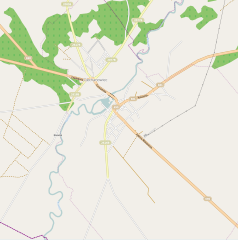 Mapa konturowa Ciechanowca, w centrum znajduje się punkt z opisem „Cerkiew Wniebowstąpienia Pańskiego”