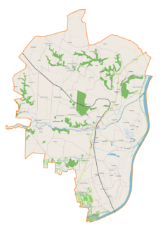 Mapa konturowa gminy Dwikozy, blisko centrum u góry znajduje się punkt z opisem „Stary Garbów”