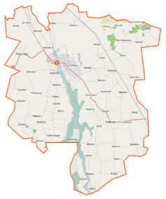 Mapa konturowa gminy Kruszwica, blisko lewej krawiędzi u góry znajduje się punkt z opisem „Żerniki”