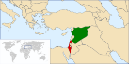 Israël (rood) en Syrië (groen).