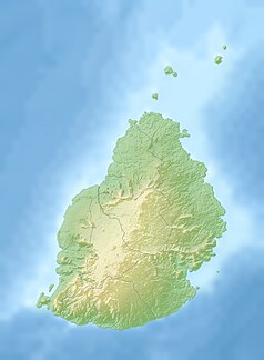 Mapa konturowa Mauritiusa, u góry po prawej znajduje się punkt z opisem „Round Island”