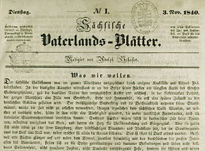 Erstausgabe der Zeitung Sächsische Vaterlands-Blätter