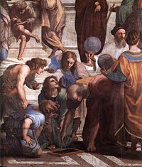 alt = Zoroaster holds the celestial sphere in Raphael's School of Athens