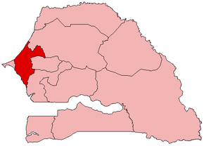 Harta regiunii Thiès în cadrul Senegalului