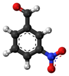 Ball-and-stick model of the 3-nitrobenzaldehyde molecule