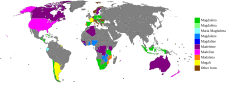 Land hvor Magdalena (grønt) er mye brukt