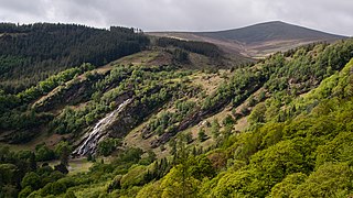 Powerscourt Deerpark und Powerscourt Waterfall mit Djouce Mountain im Hintergrund