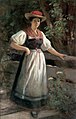 Schwarzwälderin in Gutacher Tracht mit Bollenhut, Gemälde von Rudolf Epp, um 1900