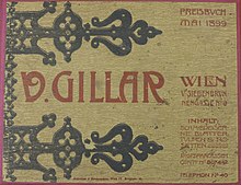 Valerian Gillar: Preisbuch, Mai 1899, vorderer Buchdeckel mit Titel