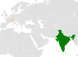 Map indicating locations of India and Switzerland