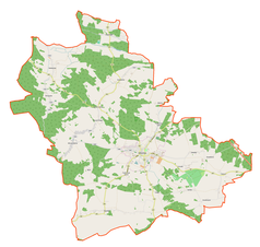 Mapa konturowa gminy Kożuchów, na dole po prawej znajduje się punkt z opisem „Lasocin”