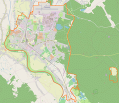 Mapa konturowa Mielca, blisko dolnej krawiędzi znajduje się punkt z opisem „Rzochów”