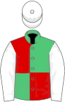 Emerald green and red (quartered), white sleeves and cap