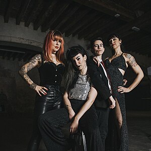 Photo depicting current line-up of Portuguese band Anarchicks. Photo by Inês Machado.