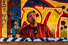 Danger Dan singt einen Song bei einem Live-Konzert in der Roten Flora in Hamburg