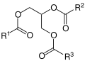 Strukturformel eines Triglycerids – Bestandteil vieler Lebensmittel