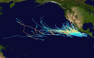 Tracks of all known Category 3 Pacific hurricanes from 1970 to 2015 in the Northeast Pacific basin.