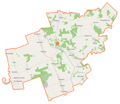 Mapa konturowa gminy Sidra, blisko centrum na prawo znajduje się punkt z opisem „Andrzejewo”