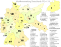 Wahlkreiseinteilung Deutschlands in der Weimarer Republik mit der bei Reichstagswahlen von 1924 bis 1933 üblichen Nummerierung und Namensgebung