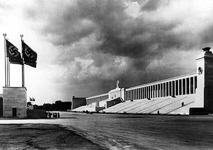 The Zeppelinfield stadium in Nuremberg, Germany (1934), built by Albert Speer for Nazi Party rallies