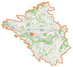 Mapa konturowa powiatu mińskiego, po lewej znajduje się punkt z opisem „Nowy Konik”